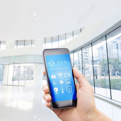 90045854-smart-phone-with-smart-home-and-modern-hall